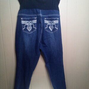 Tala Maternity Jeans 2X Full Panel Straight Leg Embellished Pockets Blue